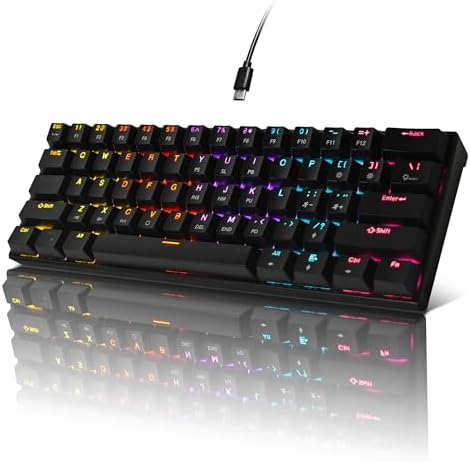 Mechanical Keyboard, 60% Mechanical Gaming Keyboard with Blue Switches and Dynamic 26-Mode RGB Backlight - Plug and Play, 61-Key, Anti-Ghosting, for PC, Windows, Mac, Gamer, Office, Typists