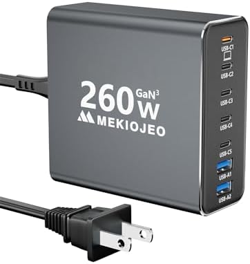 Aluminum Alloy 260W USB C Charger GaN Fast USB C Charging Station 7 Ports | 65W Laptop Charger for MacBook Pro/Air/iPad Pro/iPhone