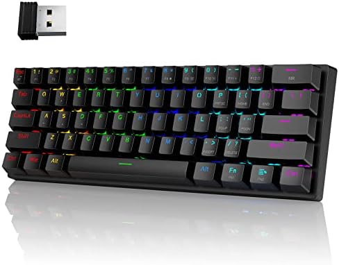 Pauroty 60% Wireless Mechanical Keyboard, Triple Mode 2.4G/USB-C/Bluetooth Gaming Keyboard, RGB Backlit, Clicky Blue Switch, 61 Keys Rechargeable Mini Wireless Keyboard for iPad Mac PC Xbox