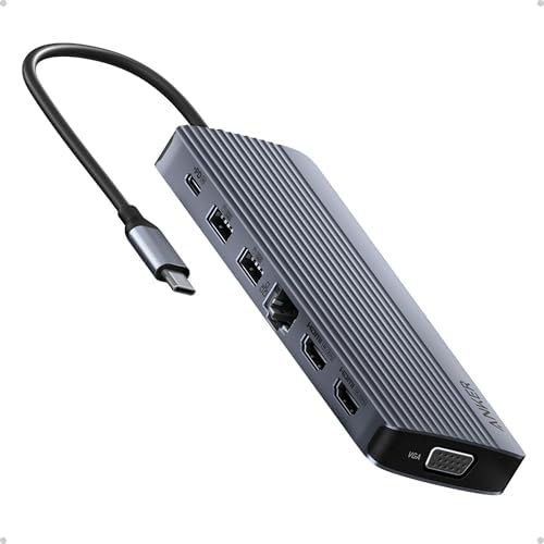 Anker Laptop Docking Station 3 Monitors, 14in1 USBC Hub with Triple Display | Dual 4K HDMI USB C Docking Station, VGA, 80W Max PD, USBA and USBC Data Ports, for Dell XPS and More (Charger Not Included)