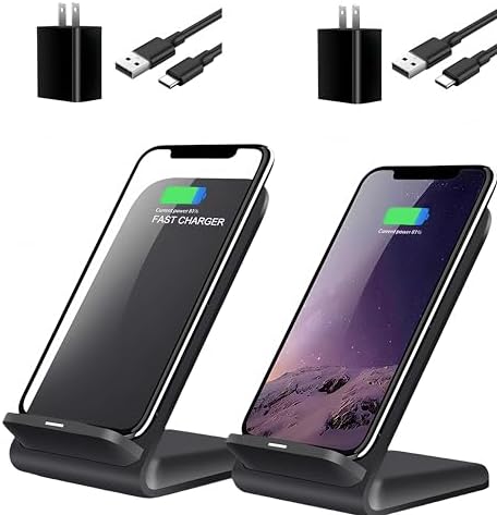2 Pack Wireless Charging Stand, 20W Fast Charging Stand with QC3.0 Adapter for Samsung Galaxy S25/S25+/S25 Ultra/S24/S23/S22/S21/Note, for iPhone 17 Air Pro Max/16/15/14/13/12/11 Series, and More.