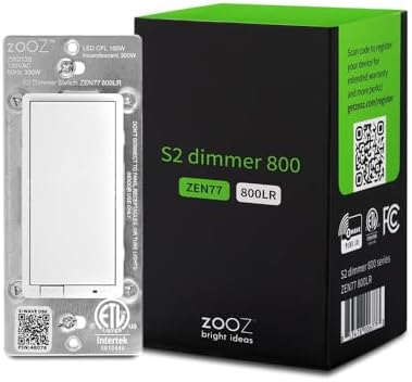 Zooz 800 Series Z-Wave Long Range S2 Dimmer Switch ZEN77 800LR, White | Simple Direct 3-Way and 4-Way Solution (Works with Regular Switches, No Aux Switch Needed) | Z-Wave Hub Required