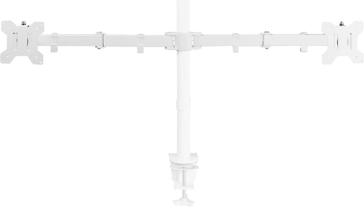 VIVO White Fully Adjustable Dual Monitor Arm for Desk Mount Stand, Double Monitor Arm for 2 Screens up to 27 inches, PT-SD-AM02AW