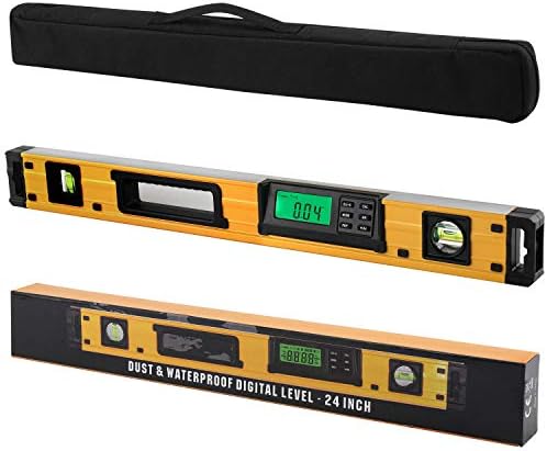 24-Inch Digital Torpedo Level and Protractor | Neodymium Magnets | Bright LCD Display | IP54 Dust/Water Resistant smart level with Carrying Bag
