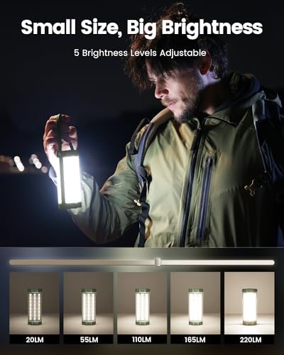 Glocusent 106 LED Camping Lights, 5000mAh Rechargeable Lantern for Outages | 5 Brightness 3 Modes & SOS, Lasts 80hrs, IP68 Waterproof, Max 1200LM, 5000mAh Lanterns, Hiking, Emergency Camping Essentials