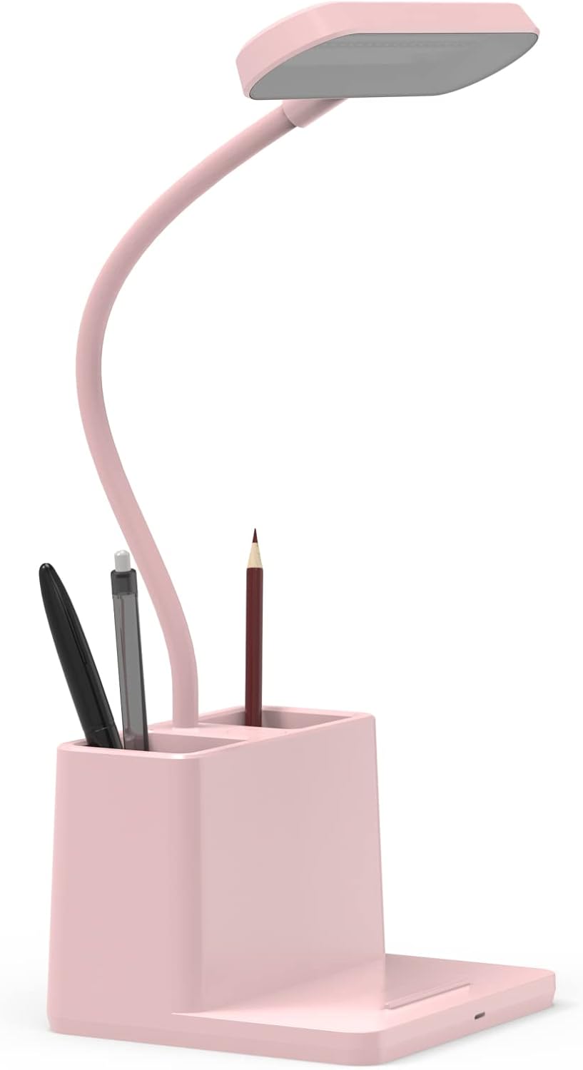 AXX Black LED Desk Lamp, Battery Operated Small Table Light for Dorm Room | Rechargeable, Battery-Powered, Cute, Dimmable, Gooseneck, Pen Holder, Touch Control, for Home Office Bedroom Desktop
