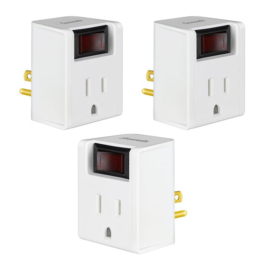 [UL Listed] DEWENWILS Grounded Single Port Power Adapter with On/Off Switch, 3 Prong Electrical Plug Outlet Switch, 15A Circuit Breaker, 280J Surge Protector, White, 3 Pack