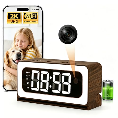 Clock Camera, 2K Indoor Camera, 2.4G & 5GHz WiFi, Indoor Security Camera for Baby Pet Monitor, Color Night Vision, AI Motion Alerts, Night Light, Remote View via Eseecloud App