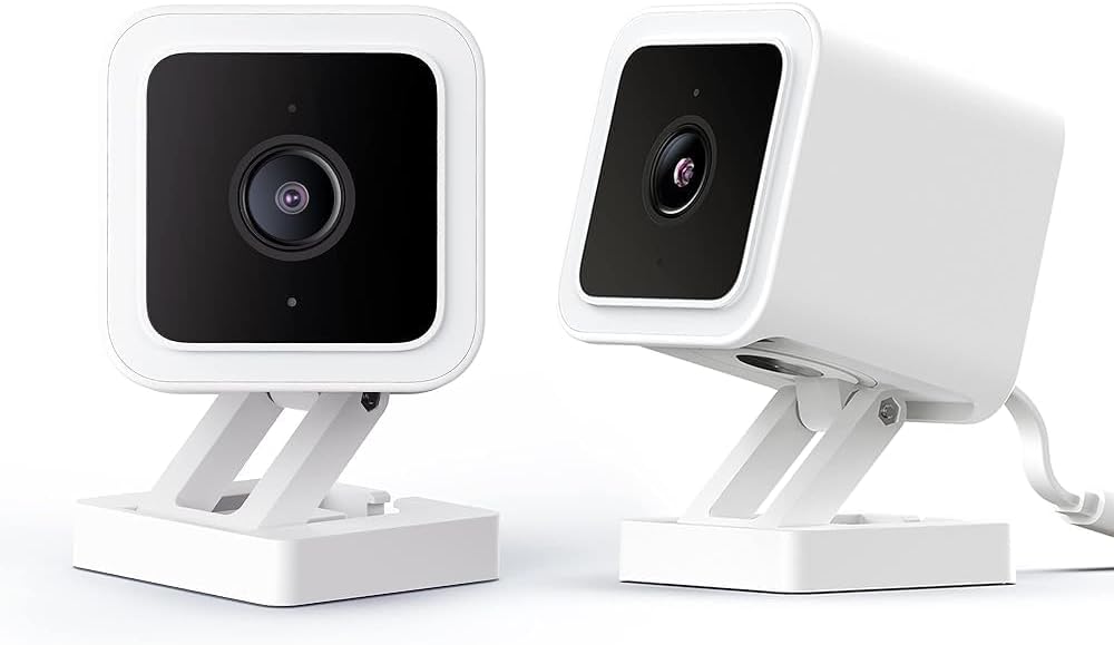 WyzeCamera v3 1080p HD Indoor/Outdoor Plug-in Smart Home Security Cameras, Color Night Vision, 2-Way Audio, MicroSD Card Slot, Compatible with Alexa - White, 2-Pack