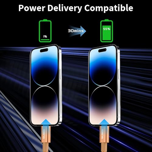 USB C to USB C Cable 3 Pack,Nylon Braided 3Pack 60W 6.6FT Type C Fast Charging Cord Compatible for for iPhone 17/16, Galaxy S25, Pixel 9, MacBook, Chromebook, iPad Pro (Brown, 3Pack-6.6ft)