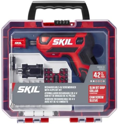 SKIL Rechargeable 4V Cordless Pistol Grip Screwdriver with 42pcs Bit Set, USB Charger and Carrying Case - SD5618-03
