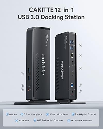 USB 3.0 Docking Station Dual Monitor, Universal Laptop Docking Station for MacBook & Windows