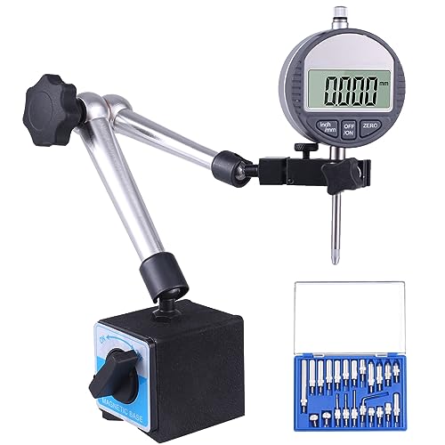 Electronic Digital Dial Indicator 0-1" / 25.4mm | with Magnetic Base Holder ,Fine Adjustable Long Arm ,Metric Conversion Professional Gauge 0.01mm/0.001"