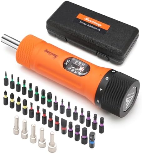 Sanliang 36Pcs Torque Screwdriver Wrench Driver Set 10-70 Inch Pounds lbs with 29 S2 Bits，5 Drive Sockets ，1/4" Socket Adapter for Maintenance,Tools, Bike Repairing and Mounting.