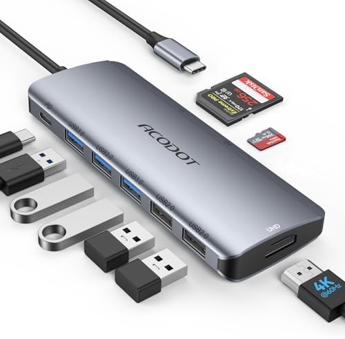 USB C Hub Docking Station, 9-in-1 Multi-Port USB Adapter, 4K@60Hz HDMI, 100W Max PD, 3 USB3.0(5Gbps) + 2 USB2.0 Data Ports, SD/TF Card Reader for MacBook, iPad Pro, Dell, HP, Lenovo, Windows Laptop