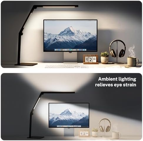 LED Desk Lamp for Home Office with Base, Dimmable Eye Care Architect Desk Light, Adjustable Swing Arm Dual-Light Lighting for Computer Monitor Work Desk Light, Reading, Study &amp; Workbench