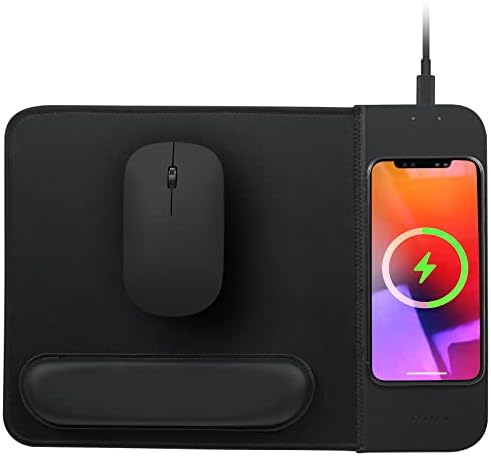 15W Wireless Charging Mouse Pad with Wrist Support, Fast Qi Wireless Charger Mouse Mat for iPhone 17/16/15/14/13/12/12 Pro/11/11Pro/XR/Xs/X, Samsung Galaxy S10/S9/S8 Plus Note 9/8 Multiple Devices