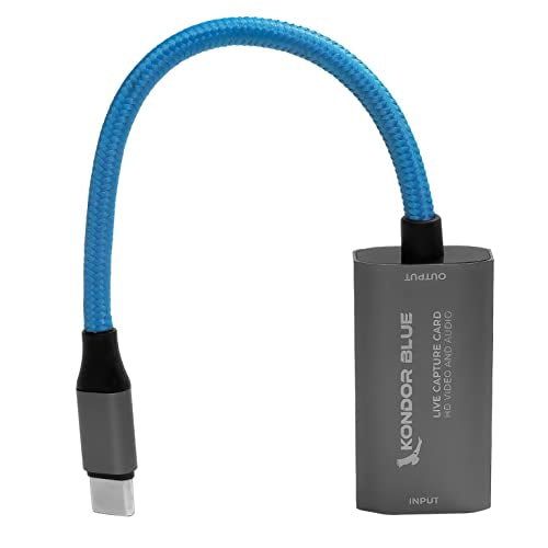 KONDOR BLUE | USB-C to HDMI Capture Card for Live Streaming – Video & Audio | Compatible with Zoom, Skype, OBS, ECamm, VLC, YouTube, Facebook, & Restream + More | Blue