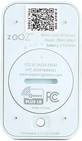 Zooz 800 Series Z-Wave Long Range Water Leak XS Sensor ZSE42 800LR for for smart Flood Prevention. Hub Required (Sold Separately). Compatible with SmartThings, Hubitat, and Z-Box Hub.