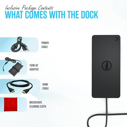 D6000 Dell Docking Station Dual Monitor with USB 3.0 & USB C - Universal Dock with 130W & HDMI Cable (Renewed)