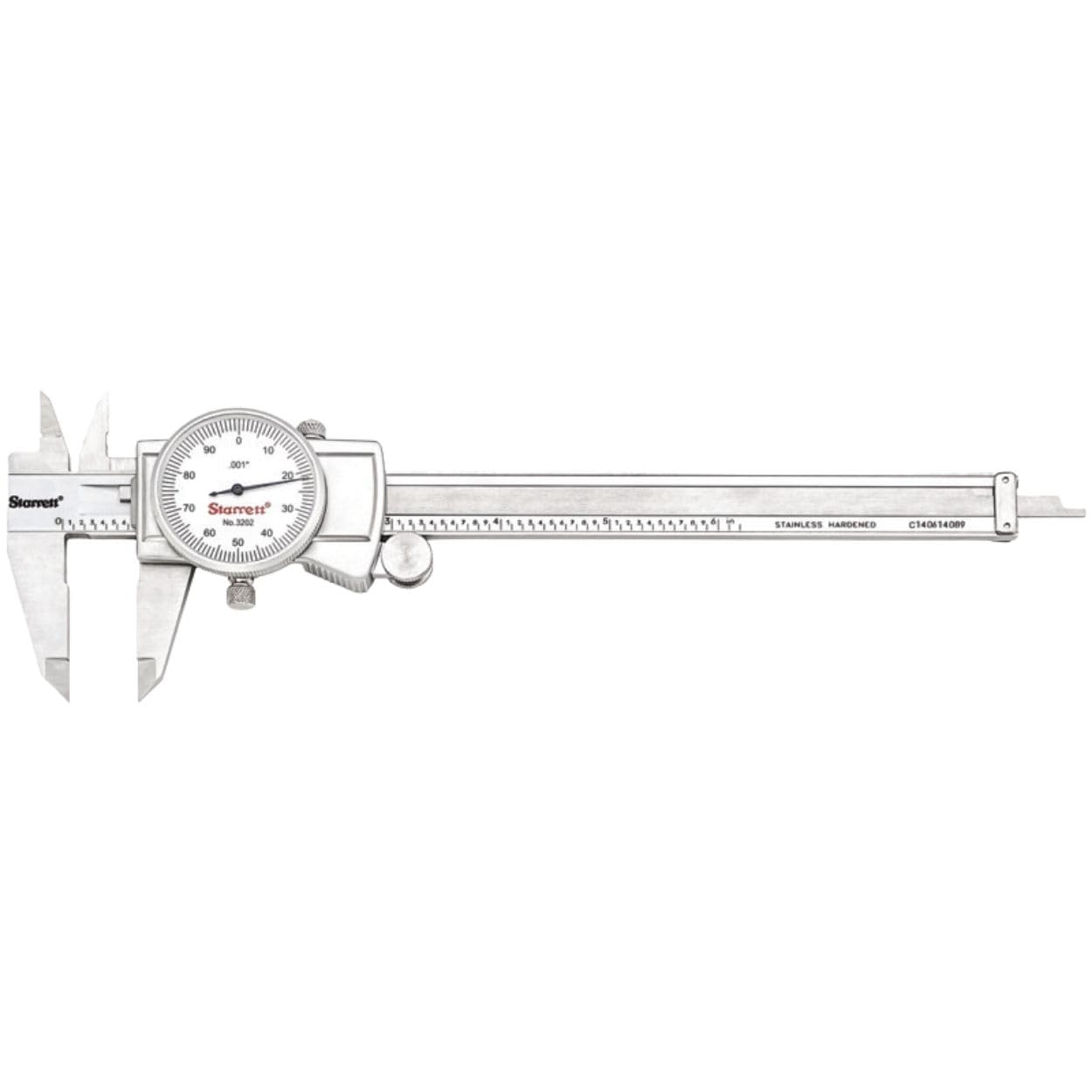 Starrett Dial Caliper, Adjustable Bezel, 0-6" Range, .001" Grad | White Face, 0.001" Accuracy, Fitted Case Included, 6" Range, 3202-6
