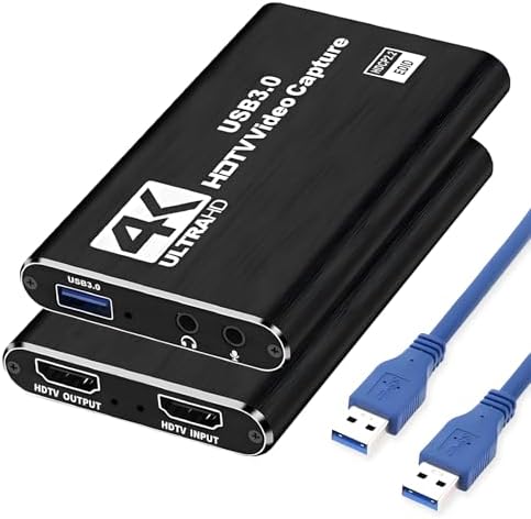 4K Capture Card Game Capture Card 1080P 60FPS for Streaming | Capturadora De Video For Game Recording Live Streaming Broadcasting Supports Microphone Input and 3.5MM Headphone Output