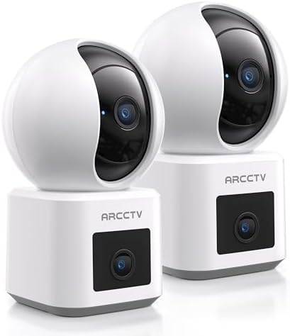ARCCTV Dual Lens Indoor Security Camera 2 Pack, 2.5K HD Pet Camera