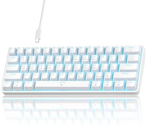 TMKB 60% Mechanical Gaming Keyboard, Red Linear Switch, Wired, White | LED Backlight, Anti-Ghosting, Detachable USB-C, Double-Shot Keycaps, 61 Keys