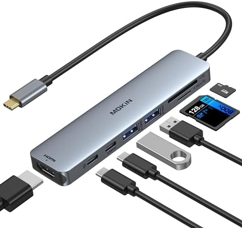 USB C Hub HDMI Adapter for MacBook Pro/Air, MOKiN 7 in 1 USB C Dongle with HDMI | 4K@60HZ HDMI, 3*5Gbps USB A 3.0, 100W USB C Charging Port, SD/microSD Card Reader
