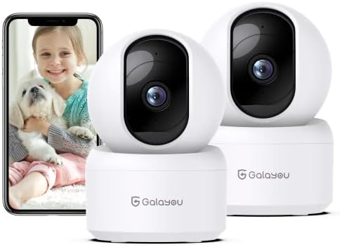 GALAYOU Indoor Cameras for Home Security/Baby Monitoring in 2K, G2 2Pack | Pet/Nanny Camera/Baby Monitor with Night Vision, Siren, 24/7 TF Card Storage, PTZ, Two-Way Talk, Wired Plug, 2.4Ghz Wi-Fi