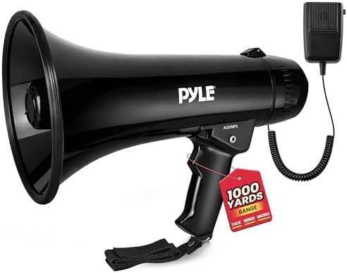 Pyle Megaphone Speaker PA Bullhorn - Built-in Siren 40 Watts Adjustable Vol Control & 1000 Yard Range - Football Soccer Baseball Hockey Basketball Cheerleading Fans Coaches & Safety Drills - PMP43IN, Black