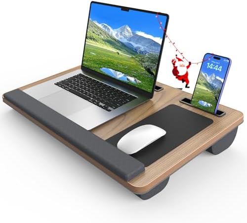 HETTHI Laptop Lap Desk, Portable Large Laptop Desk for Bed, Up to 17 Inch Lap Pad Tray with Wrist Rest, Mouse Pad, Tablet Phone Slot, Portable Handle, Cushion (Black)