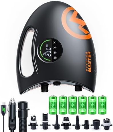 OutdoorMaster Shark 2S 88.8Wh Electric Paddle Board Pump Inflate & Deflate | 88.8Wh Rechargeable SUP Air Pump, One Charge for 6 SUPs,12V/15.8V DC Input, Digital Display, 20PSI, Auto-Off, 8 Nozzles