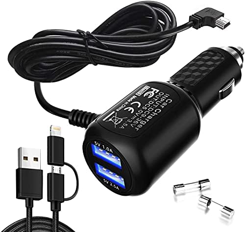 Car Charger for Garmin Nuvi,Garmin GPS Charger Cable,Mini USB Power Cord | Dual Port USB Vehicle Power Charging Cable Cord for Garmi Nuvi C255 52lm Drive 50lm Nuvi 1200 Nulink 1695 DriveLuxe Dashcam