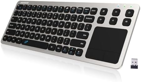 Arteck 2.4G Wireless Touch TV Keyboard with Easy Media Control and Built-in Touchpad Mouse Solid Stainless Ultra Compact Full Size Keyboard -Connected Computer, Smart TV, HTPC