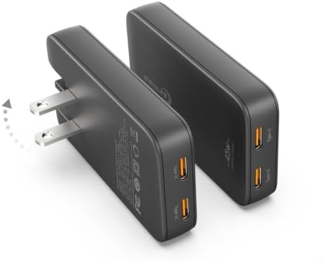 2-Pack 45W Flat USB C Charger Block – Low Profile USB Wall Plug, Slim USBC Wall Charger for iPhone 17/16/15/14, Galaxy s25/s24/s23, iPad, Laptop (with Dual USB C Ports)