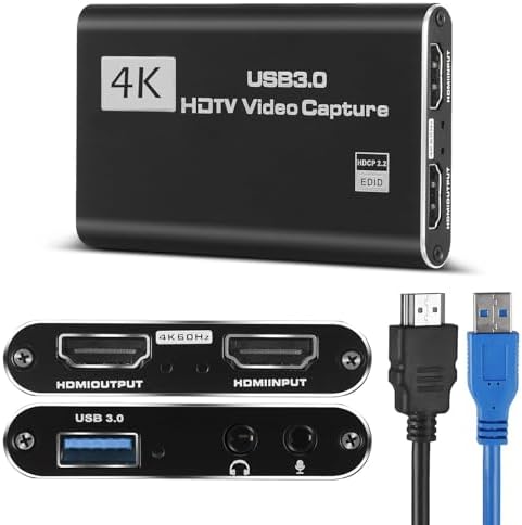 4K HD Video Capture Card, Plug & Play USB 3.0, No Driver Needed | Gaming Capture Card with Microphone for PC/Mac, 1080P 60FPS for Nintendo Switch, PS5, PS4, Xbox, OBS Streaming