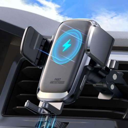 JOYROOM Wireless Car Charger, 15W Auto Clamping Car Phone Holder Charger | Secure Hold, Fast & Stable Charging, Qi-Certified, Adjustable Vent Clip, Quick-Release Button, Smart Power Off, Case Friendly