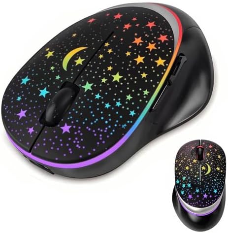elec Space Bluetooth Wireless Mouse with Starry Sky RGB Backlight&amp; Gradient Breathing Light - Ergonomic Dual Mode Rechargeable Mouse, Type-C Charging - Perfect for Office, Gaming &amp; Travel (Balck)
