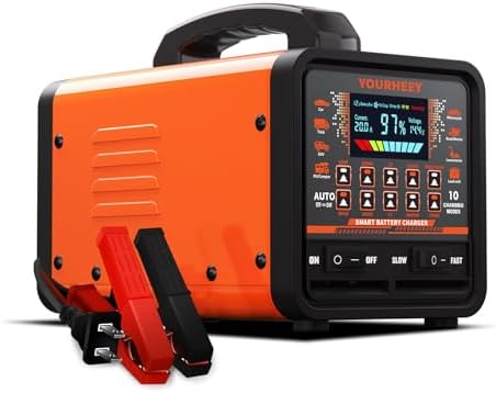 2026 Upgraded 0-20A Car Battery Charger, 12V/24V Heavy Duty Smart Fully Automatic Battery Maintainer with Color LCD Screen, 10-Mode Pulse Repair Trickle Charger for Car Truck Boat Motorcycle