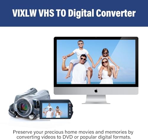 VHS TO Digital Converter, USB Video Capture Card, Video Capture Device, RCA TO USB Converter,Convert VHS VCR Hi8 Mini DV to Digital/DVD,For Tape Player Camcorder Camera PC TV,Windows Mac OS Compatible