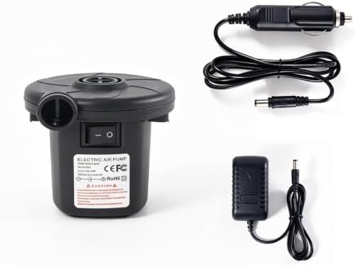 Portable Air Pump with 3 Nozzles,5kPa for Inflatables Mattress Pool Floats Toy Water Raft Bed Boat Pool Toy with 110 US Adaptor and Car-Powered 12v-DC