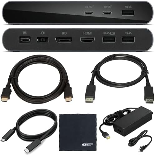 Lenovo 40B30090US Docking Station USB-C Universal Business Dock, Dual Display: Includes USB-C Cable + Power Adapter + Zoomspeed Display Port Cable + Zoomspeed HDMI Cable + AOM Cleaning Cloth