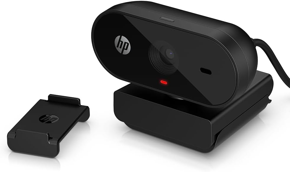 HP 320 FHD Webcam - USB-A Computer Camera with Mic & Privacy Cover - for Desktop, Laptop, & Chromebook - 1080p Resolution w/Wide FOV - Zoom & Teams Compatible - Clip Mount, Tripod Support, & Swivel