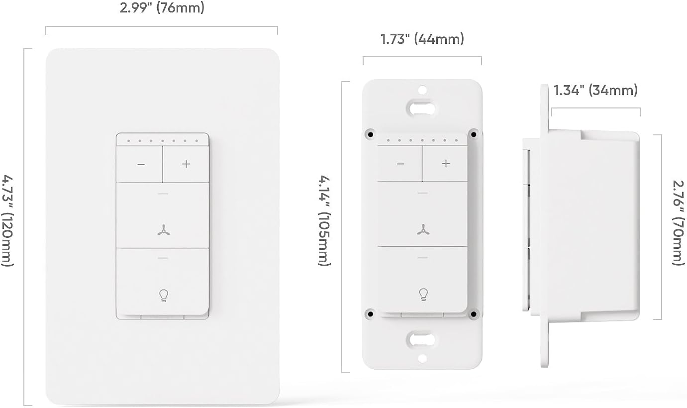 Smart Ceiling Fan Control and Dimmer Light Switch, Neutral Wire Needed, TREATLIFE 2.4Ghz Single Pole Wi-Fi Fan and Light Switch Combo, Works with Alexa, Google Home and SmartThings, Remote Control