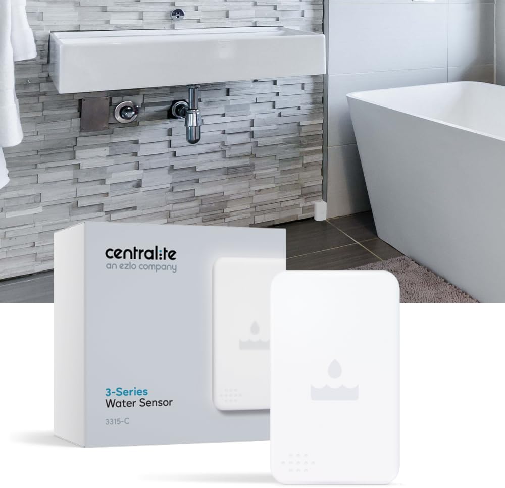 Centralite by Ezlo Water Sensor - Monitors Your Whole Home for Leaks - Detects Water Leaks in a Kitchen, Bathroom, Basement or Laundry Room - Zigbee