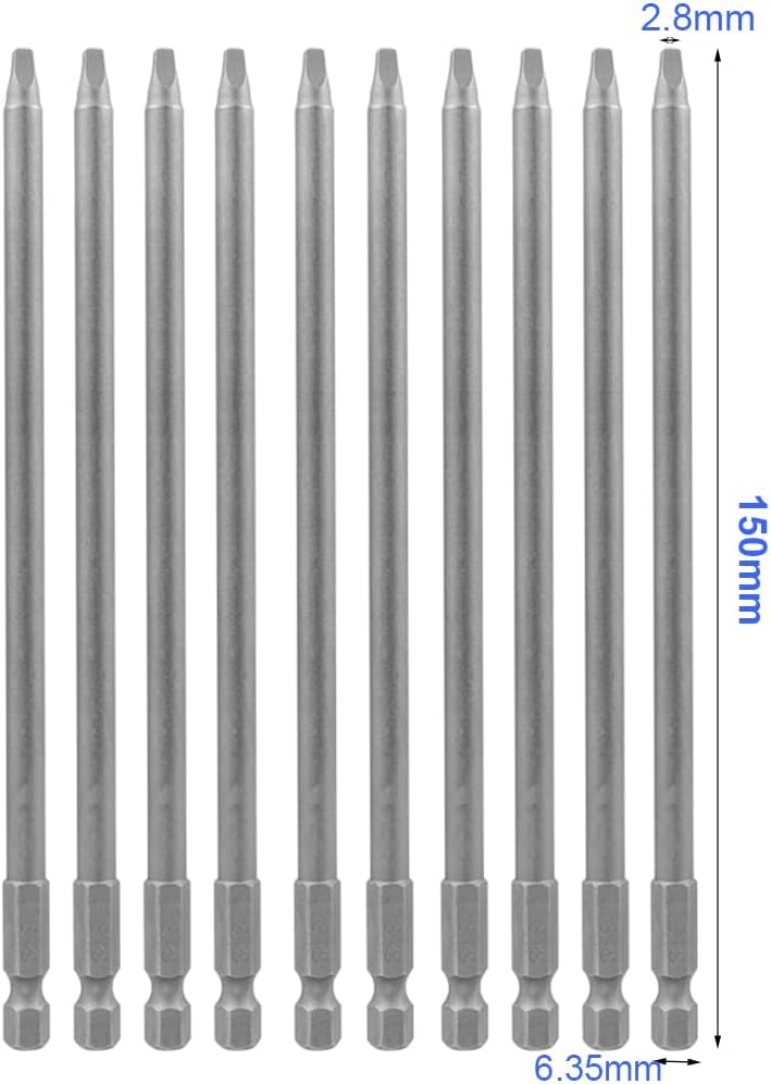 Wolfride 10pcs Square Head Bits #2 Square Drive Bit Set 1/4-Inch Shank Tip Bit #2 Long Magnetic Square Head Screwdriver Bits 5.9 Inch Length