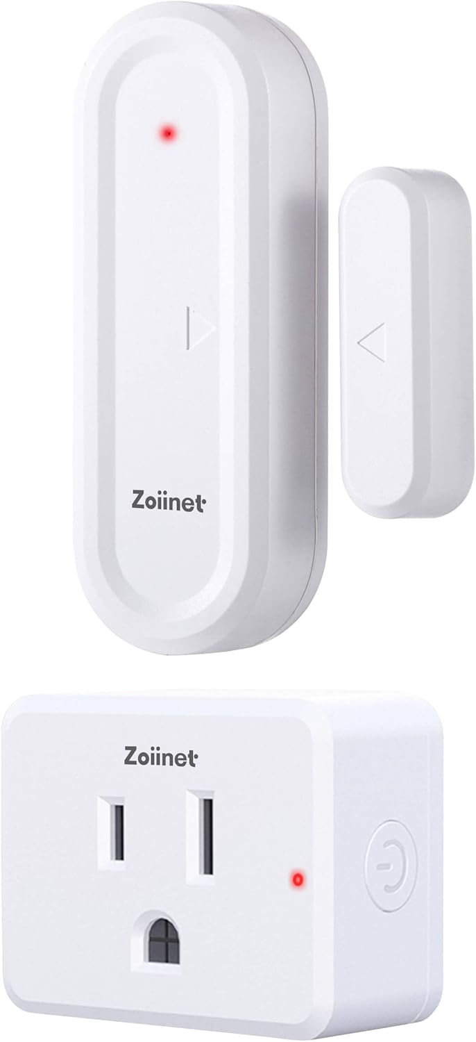 Zoiinet Door Sensor Outlet Plug Kit, Wireless Mini Contact Window Sensor, Group Control Unlimited Devices, No Wiring No WiFi, 130 ft, 15A/1500W, Programmable, for Household Appliances