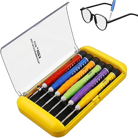 Precision Screwdriver Set of 6, Mini Screw Driver Professional Repair Tool Kit for Eyeglass, Glasses, Sunglasses, Electronics, Small Toys, PC, Clock and Watch (yellow)