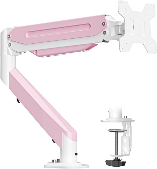 Suptek Monitor Mount Gas Spring Monitor Arm Desk Mount Fully Adjustable Fits 17 20 22 23 24 26 27 32 35 inch Monitors Weight Capacity up to 24.25 lbs, Pink